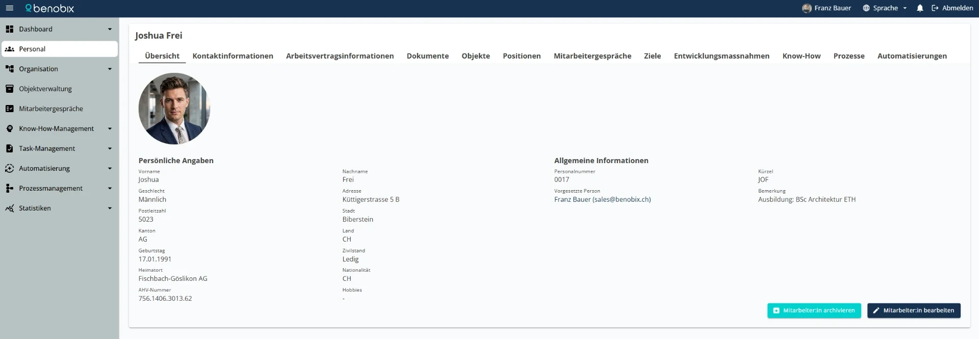 benobix Personalverwaltung: Produktansicht für Personalverwaltung, die Zeit spart und Ordnung schafft