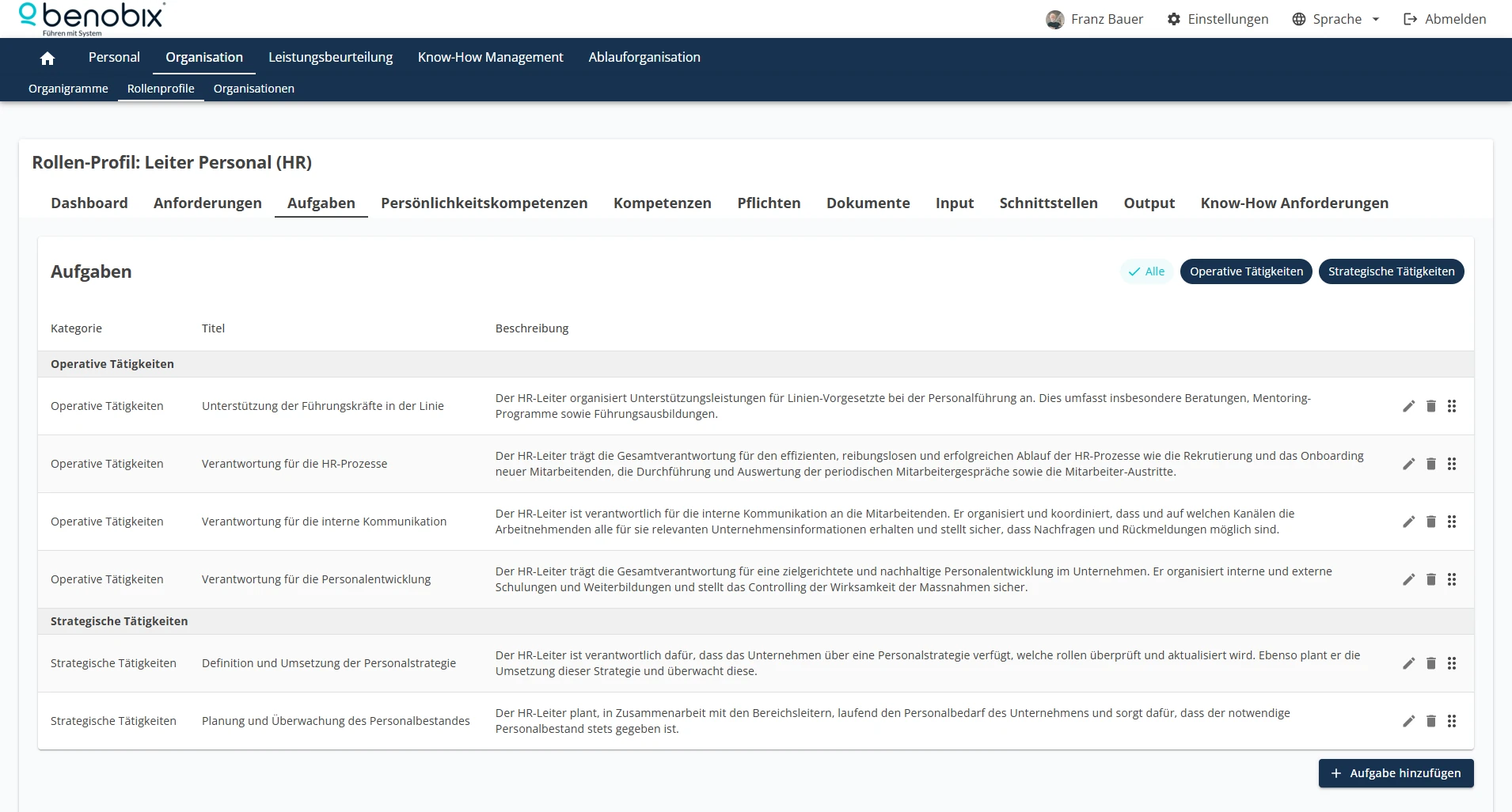 benobix Rollenprofil mit Anforderungen für Mitarbeitergespräche